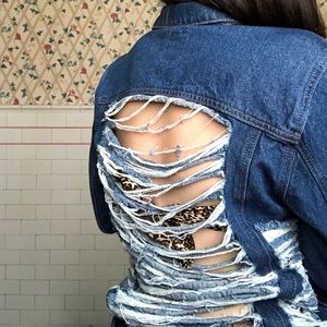 Oversized Blue Distressed / Ripped Denim Jacket